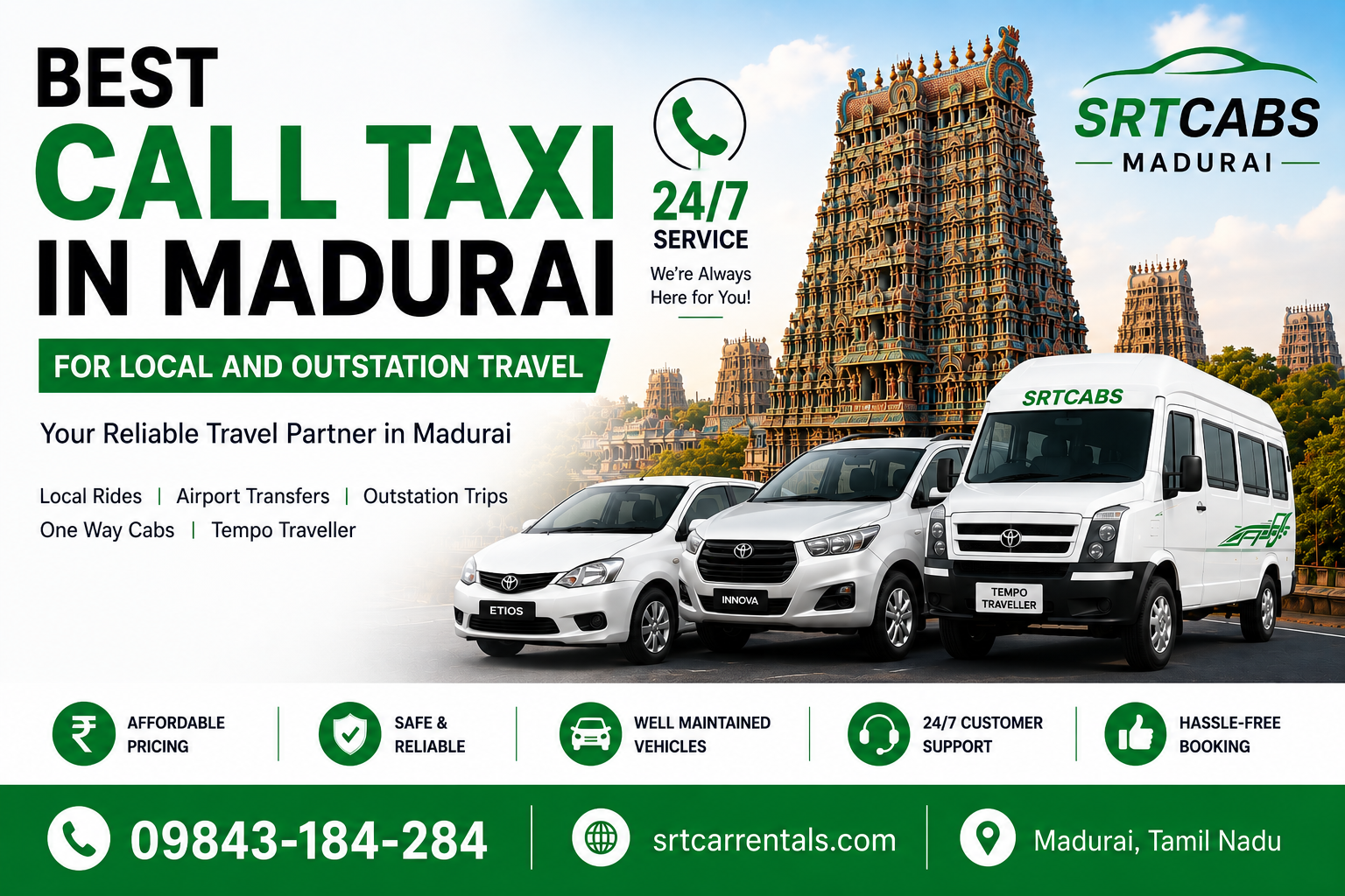Best Call Taxi in Madurai for Local and Outstation Travel - SRT Car Rentals 